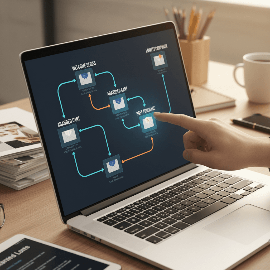 Email automation workflow builder with customer journey paths