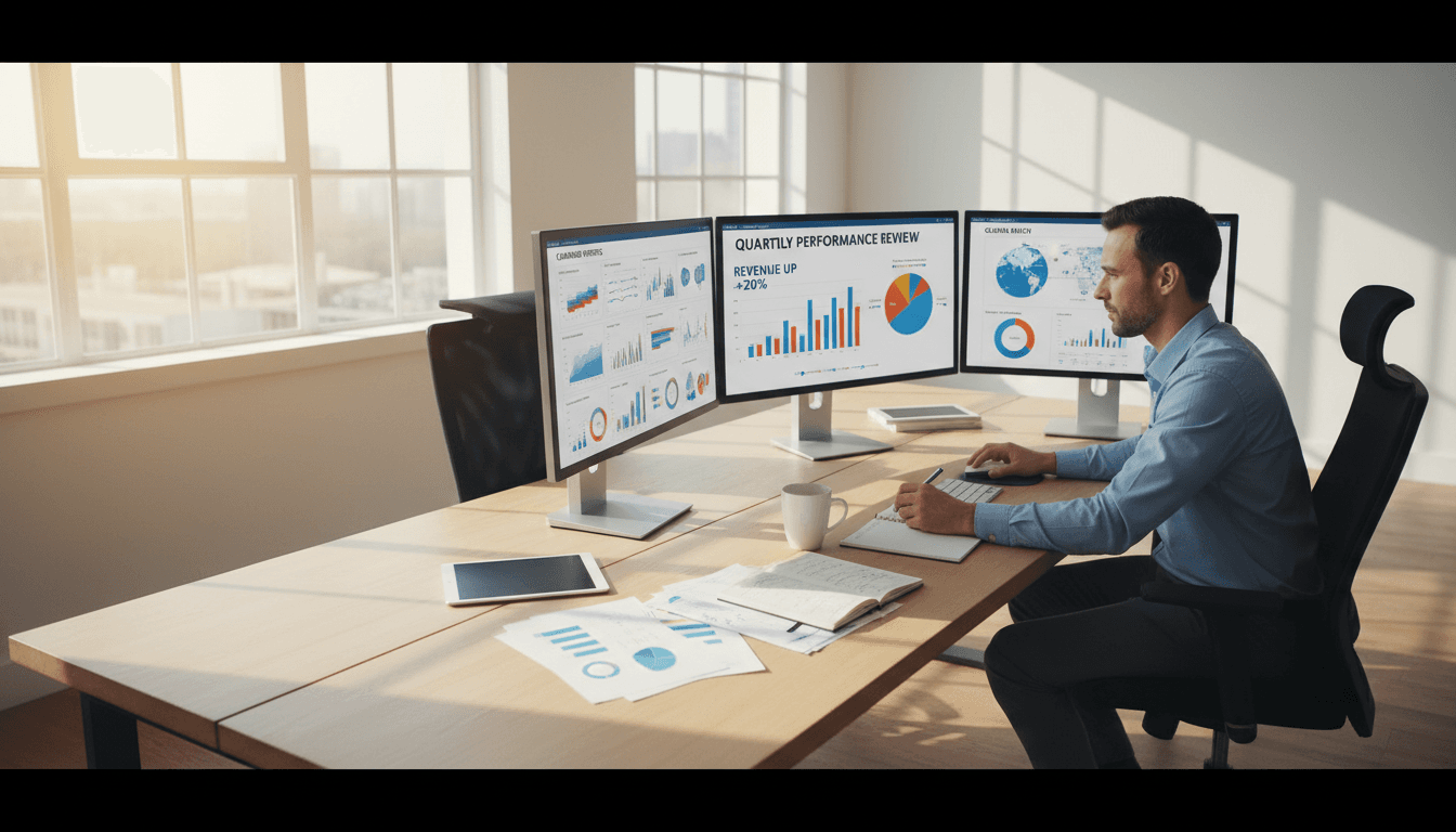 Marketing professional working at modern workspace