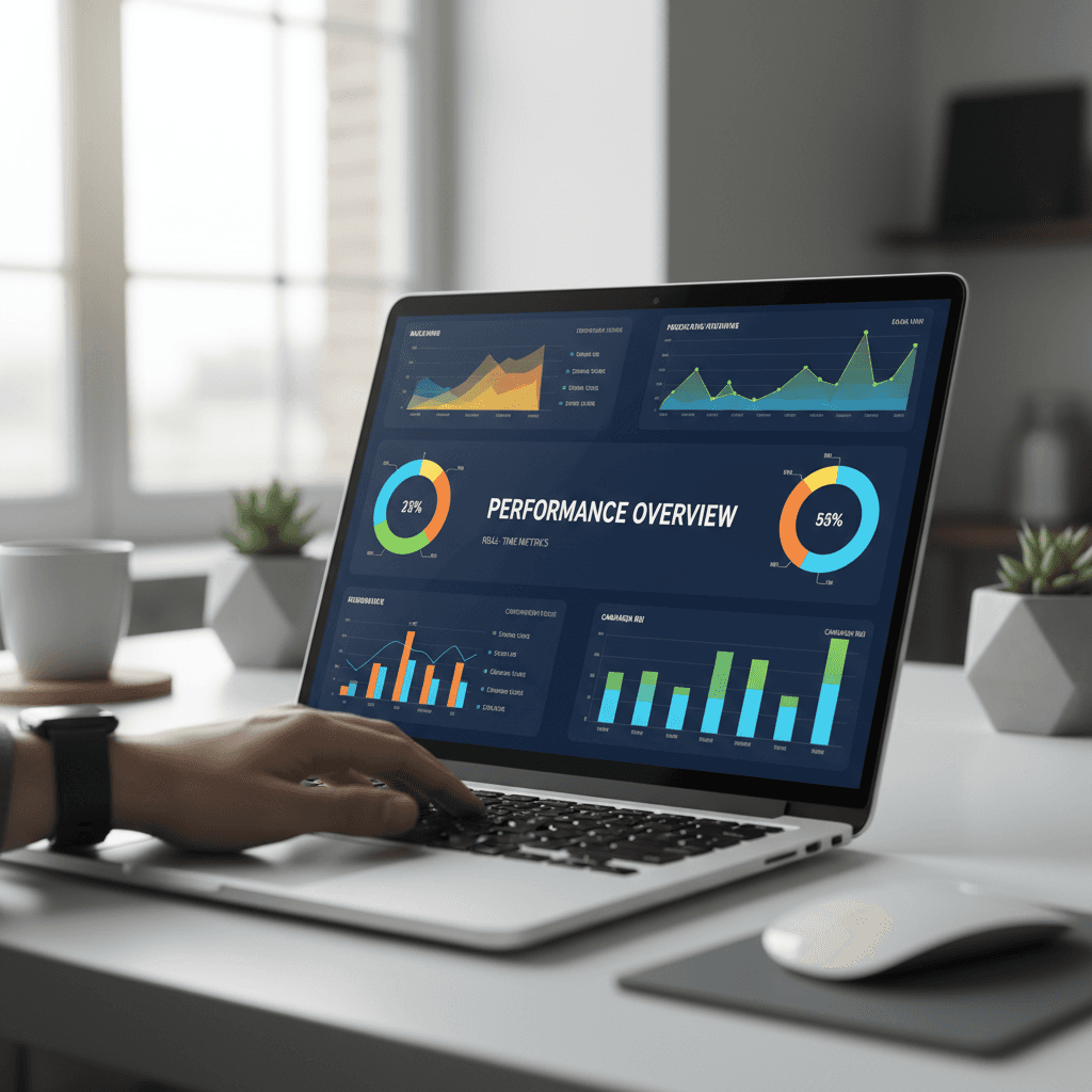 AI marketing analytics dashboard on laptop screen