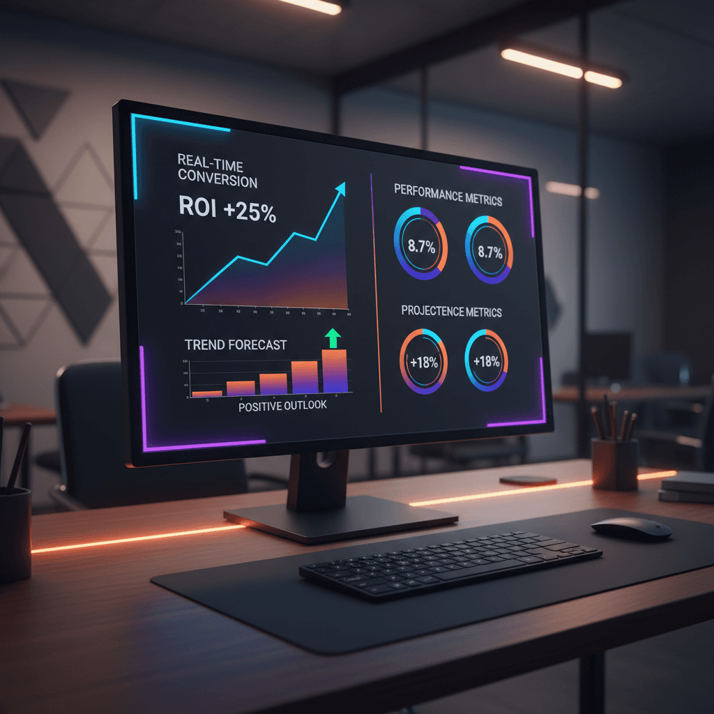 Predictive analytics dashboard with conversion metrics and forecasts