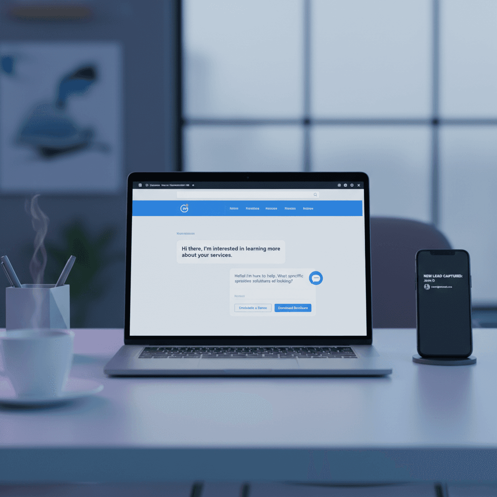 Website with active AI chatbot conducting lead qualification conversation