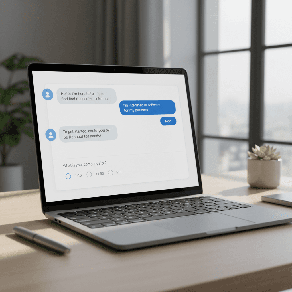 Chatbot conversation interface on laptop screen